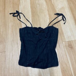 Reformation black tie cami top linen black SZ 2 XS